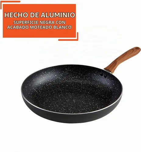 Vista 3 de IMUSA USA Woodlook Sartén de Piedra Negra de 8" con Mango de Aspecto de Madera e Interior Antiadherente Moteado, 8