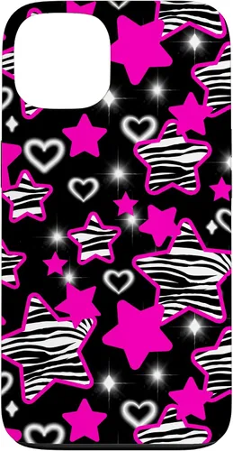 Vista 7 de Carcasa para iPhone 16 McBling Estética Zebra Print Stars Hearts Rosa Negro Y2K