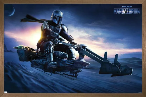 Vista 41 de Star Wars: The Mandalorian - Póster de pared Grogu Sunset Speeder, 34 pulgadas de largo x 22.4 W, versión premium sin marco