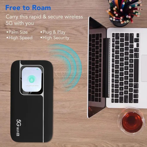 Vista 2 de 5G Mobile Wi Fi Hotspots, router de viaje portátil soporta 16 usuarios al mismo tiempo, batería grande de 7100 mAh, dispositivo de bolsillo Wi Fi