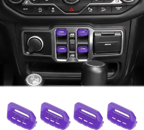 Vista 11 de Cherocar 4 piezas de cubierta de botón de interruptor de ventana Accesorios interiores para Jeep Wrangler JL JLU y Gladiator JT 2018-2026
