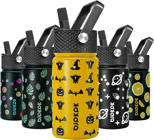 Vista 66 de BJPKPK Botella de agua con tapa con pajilla, botella de agua aislada de 15 onzas, botellas de agua de metal de acero inoxidable, termo reutilizable