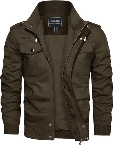 Vista 15 de Crysully - Chaqueta cortavientos para hombre, estilo informal y cuello militar, para primavera-otoño