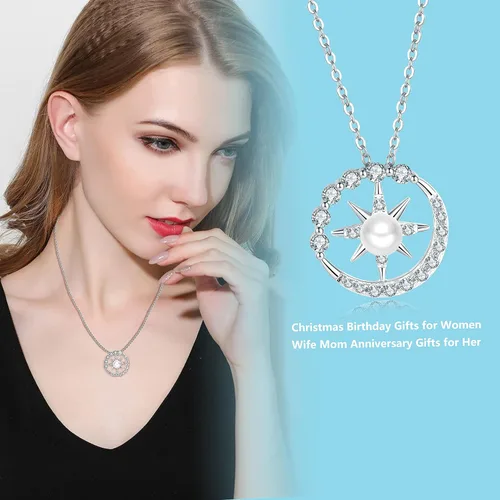 Vista 6 de Collar de perlas, brújula, regalo para esposa, joyería fina, aniversario de boda, plata de ley S925, colgante de Navidad, Día de la Madre, regalos