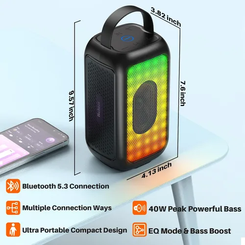 Vista 7 de Bobtot Altavoz Bluetooth portátil inalámbrico, 16 horas de reproducción, pequeños altavoces de karaoke con micrófono, sonido mágico, eco, modo
