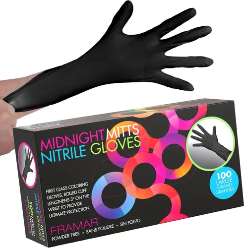Vista 8 de FRAMAR Guantes negros desechables sin látex – Guantes de nitrilo extra pequeños negros, para tinte para el cabello, suministros de tatuajes