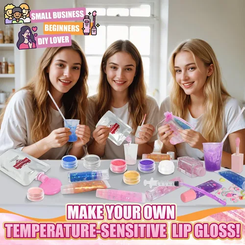Vista 7 de Jcoos Kit de fabricación de brillo de labios, kit de brillos de labios para hacer tu propio lápiz labial, brillo de labios que cambia