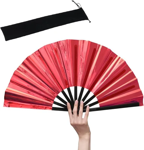 Vista 10 de HeyToo Ventilador de mano plegable grande y brillante para fiesta, club nocturno, festival, Halloween, accesorios de traje de 13 pulgadas, azul