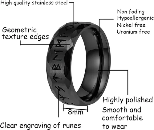 Vista 2 de Nanafast Anillos vikingos para hombres, mujeres, platanegrovintage, anillos nórdicos de acero inoxidable para hombres, anillos vikingos runas