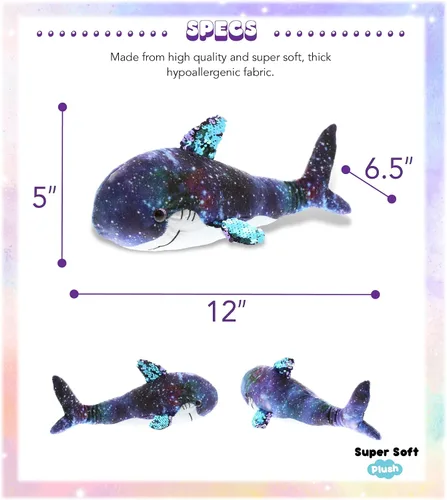 Vista 3 de DolliBu Shark Space - Peluche de lentejuelas abatibles de 12 pulgadas, con lentejuelas reversibles, abrazable, colorido juguete de peluche
