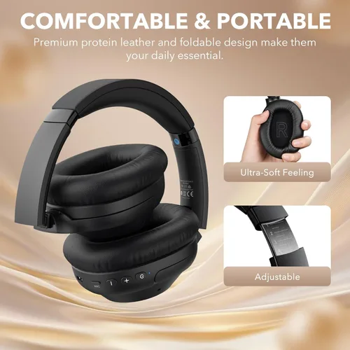 Vista 7 de YMOO Auriculares con cancelación activa de ruido para viajes en avión, audio LDAC de alta resolución, auriculares ANC con cable e inalámbricos, 100