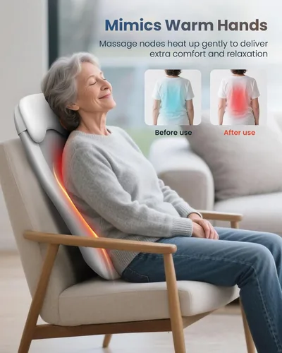 Vista 5 de COMFIER Almohadilla inalámbrica para silla de masaje con múltiples funciones, 2D/3D/Mix Shiatsu masajeador de cuello y espalda con calor, masajeador