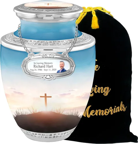 Vista 12 de Urnas de cremación cruzadas personalizadas de medallón para cenizas de adultos, hombres y mujeres, urnas funerarias de 200 libras para cenizas