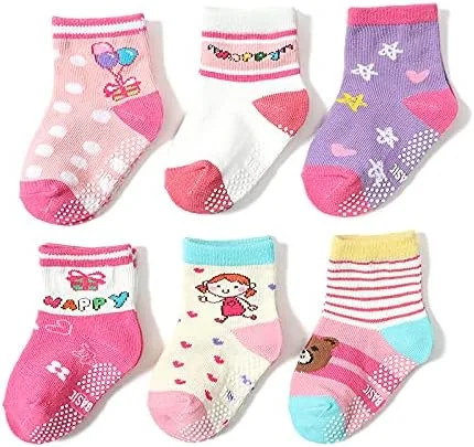 Vista 3 de QandSweet Calcetines antideslizantes para bebés y niñas, color rosa, 12 pares