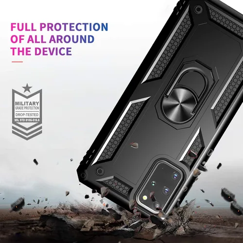 Vista 4 de Androgate Funda para Samsung Galaxy S20 Plus con protectores de pantalla HD, soporte de anillo de metal de grado militar con soporte de soporte