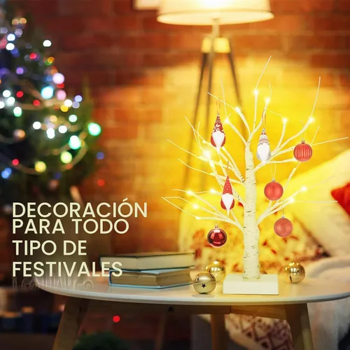 Vista 5 de Macarrie 4 piezas árbol de abedul con luces LED, decoraciones de Navidad y boda, mini ramas artificiales blancas iluminadas para mesa, funciona