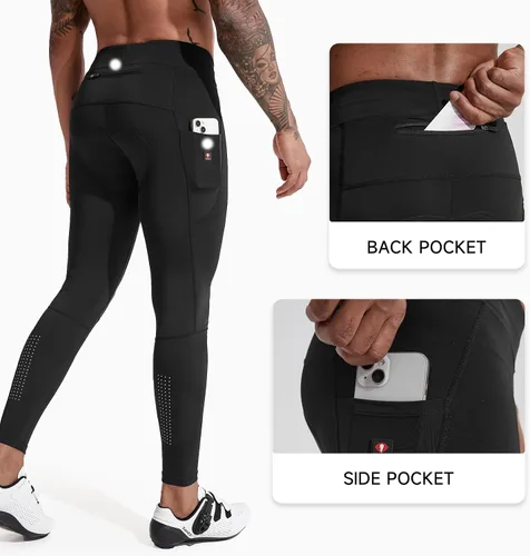 Vista 4 de Santic Men's Bike Pants Long 4D Padded Cycling Tights Cold Weather Fleece MTB Leggings Outdoor Riding Bicycle Pants