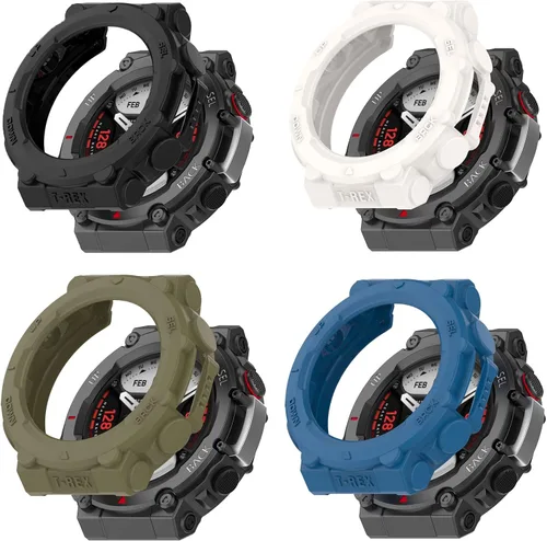 Vista 9 de Lamshaw - Protector de pantalla compatible con Amazfit T-Rex 2 con funda, película de vidrio templado de cobertura completa + funda protectora de 2