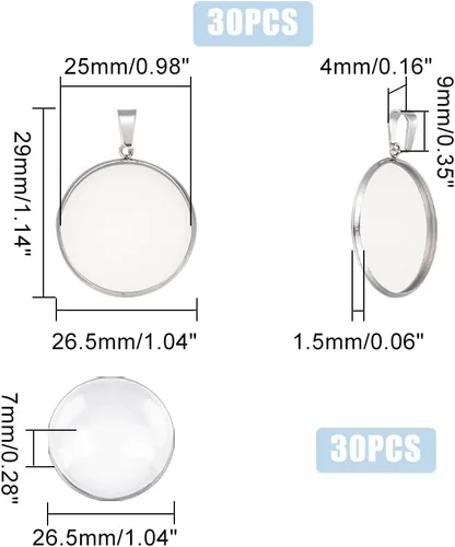 Vista 3 de UNICRAFTALE 30 juegos de colgantes de cabujón de acero inoxidable 304 con cabujón redondo de collar de cabujón con balas de pellizco, bandejas