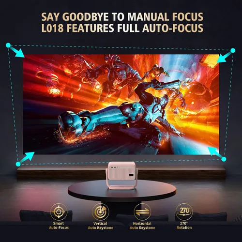 Vista 6 de [Enfoque automático AI] Proyector portátil nativo 1080P Soporte 4K Parse WIFI6 5G inalámbrico 5.0 Bluetooth Android 13,300ANSI, 360° giratorio