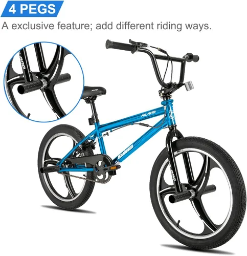 Vista 5 de Hiland - Bicicleta BMX de 20 pulgadas para niños y niñas de 5 a 12 años, giro de 360 grados, 4 clavijas, bicicleta BMX de una velocidad para niños