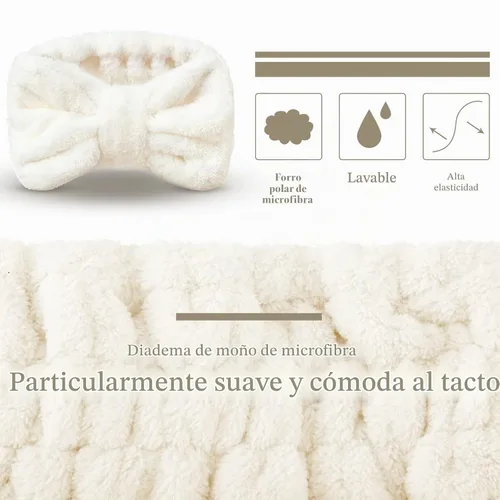 Vista 3 de Hicarer Diadema de toalla de 3 piezas para mujer, para maquillaje, spa, para lavarse la cara y la ducha (beige)