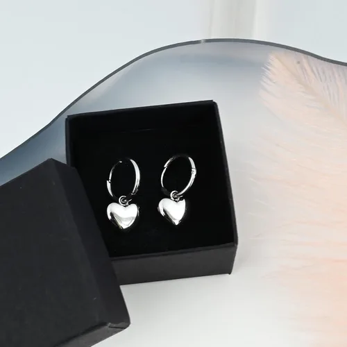 Vista 7 de Heart Dangle Silver Earrings Hypoallergenic Heart Huggie Hoop Cute Earring for Women
