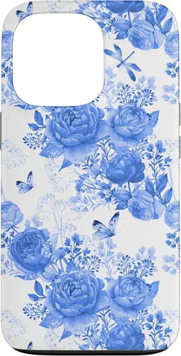 Vista 10 de Funda para iPhone 16 French Country Floral Azul Blanco Toile Grandmillennial Roses