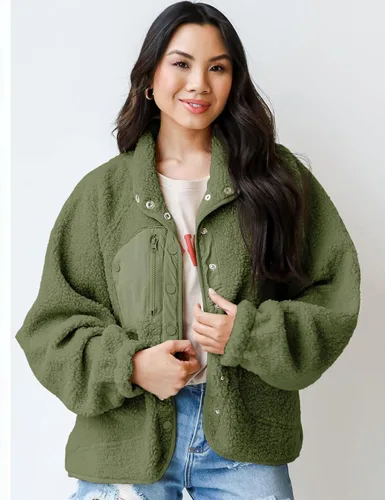 Vista 2 de Aoang Abrigos de invierno para mujer, casual, con solapa, manga larga Verde militar