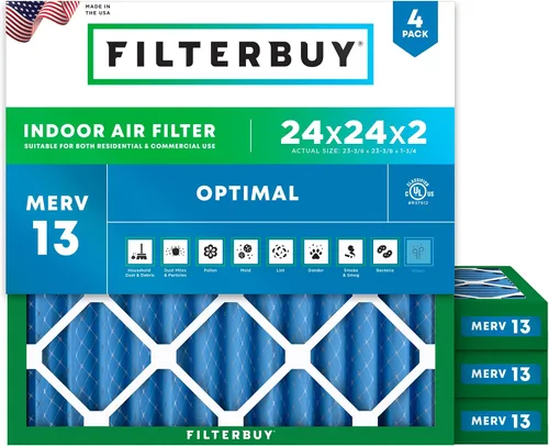 Vista 47 de Filterbuy Filtro de aire MERV 13 de 8 x 14 x 1 pulgadas, protección óptima contra el humo y la alergia (paquete de 4), filtros electrostáticos