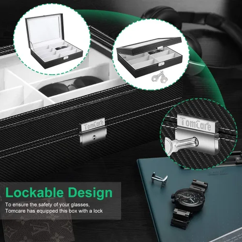 Vista 4 de TomCare Organizador de gafas de sol para gafas de sol caja de almacenamiento con 8 ranuras para gafas soporte para gafas organizador de reloj gafas