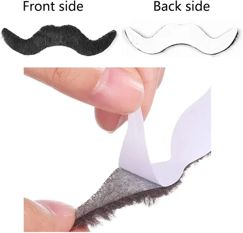 Vista 4 de VIGUEUR 7 bigotes autoadhesivos, barba falsa para fiesta de máscaras, color negro, Negro, Estándar
