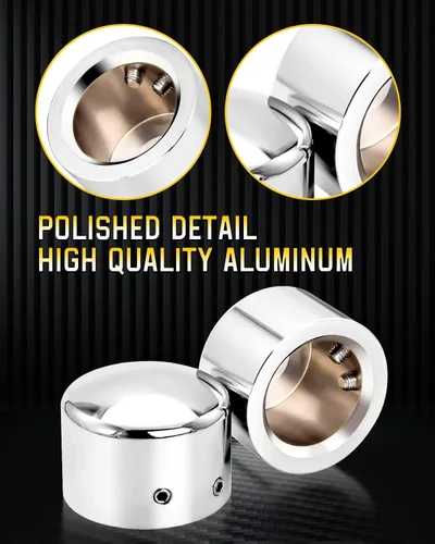 Vista 4 de Cubiertas cromadas para tuercas de eje delantero, tapas de eje delantero compatibles con Harley Davidson 2002-2024 VRSC Softail Dyna Super Glide