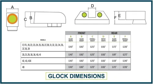 Vista 6 de Night Fision Tritium Night Sight Set for Glock 42/43/43X - Perfect Dot Front Sight with Added Daytime Ring - Front Ring Color Options - Various