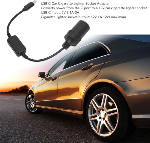 Vista 2 de Adaptador USB C a 12 V CC, USB C macho a 12 V para encendedor de cigarrillos de coche, convertidor de corriente hembra (salida 12V 3A)