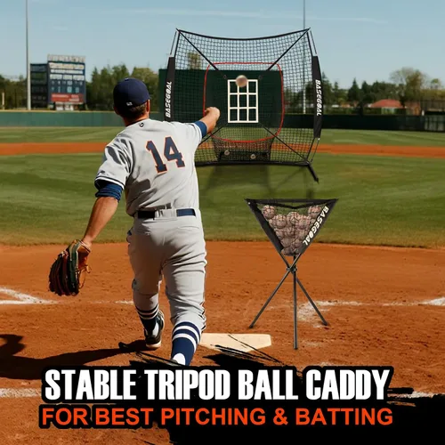 Vista 7 de BaseGoal 6'×6' Baseball Softball Practice Net,Baseball Backstop,with Batting Tee,Ball Caddy,for Hitting Pitching Batting Catching with Bow