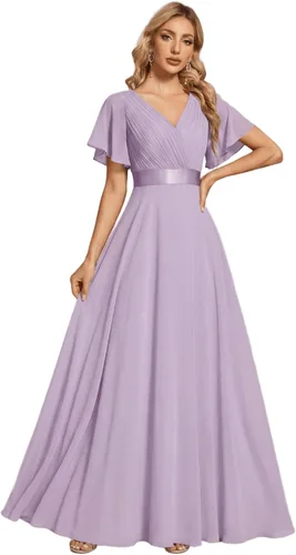 Vista 13 de Ever-Pretty Vestidos formales de mujer para madre de la novia, de manga corta, de chifón, con cintura imperio, de largo hasta el suelo, para dama