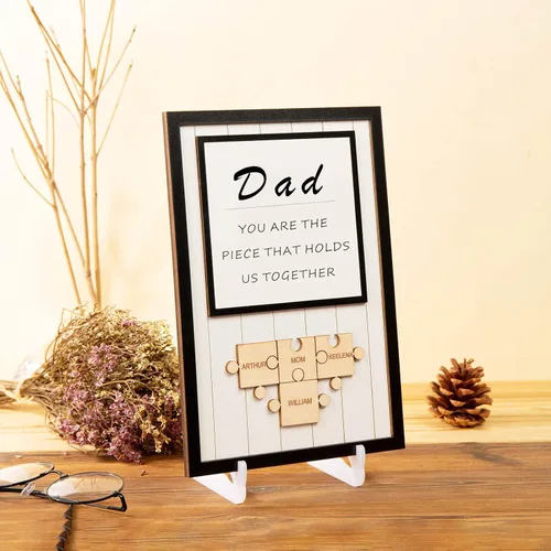 Vista 3 de Letrero personalizado con nombre de la familia, adornos de madera para la familia, placa de rompecabezas con nombre personalizado, decoración