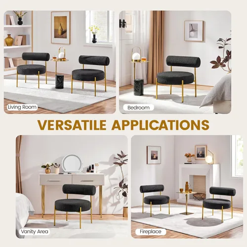 Vista 7 de Yaheetech Silla de tocador moderna acolchada con patas doradas para dormitorio, sala de maquillaje, oficina en casa, negro