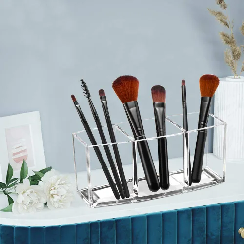 Vista 5 de Organizador de brochas de maquillaje acrílico con 3 ranuras