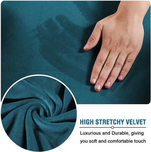 Vista 3 de H.VERSAILTEX Fundas elásticas de terciopelo para sofá de 3 cojines, paquete de fundas de sofá biplaza para sillón de 2 cojines, paquete de fundas