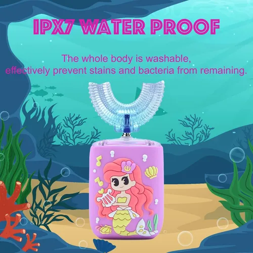 Vista 7 de Cepillo de dientes eléctrico para niños, cepillo de dientes en forma de U, cepillo automático sónico con 5 cabezales de cepillo, 6 modos de limpieza