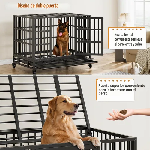 Vista 5 de Vongrasig Jaula para perros indestructible resistente de 38 pulgadas, a prueba de escape, con ruedas bloqueables, jaula para perros de doble puerta