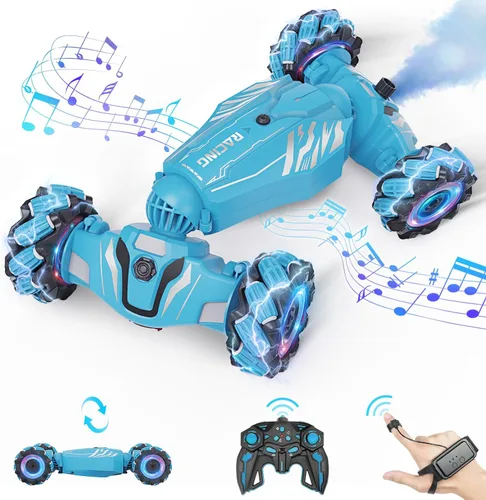 Vista 13 de Coche RC de Acrobacias con Detección de Gestos - Juguetes para Niños de 6 a 12 años, Coche RC Gira 360° 4WD Controlado a Mano con Luz y Música