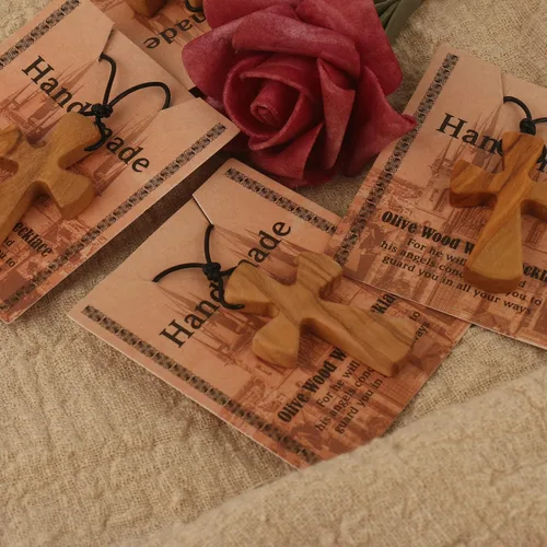 Vista 7 de Collar con colgante de cruz de madera natural tallada a mano para hombres y mujeres