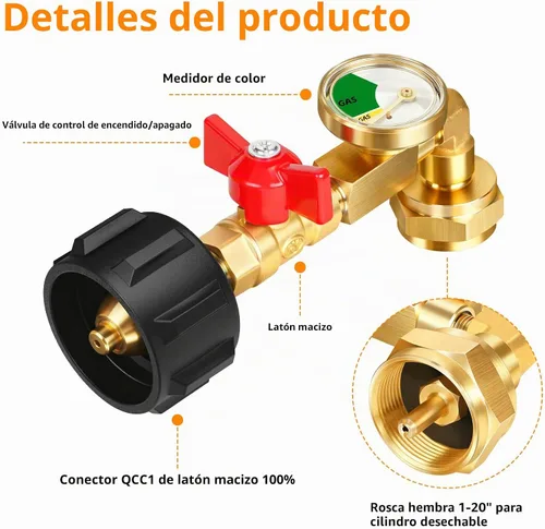 Vista 2 de GasSaf Adaptador de recarga de propano, convertidor de 20 libras a 1 libra con válvula de calibre adecuado para parrillas Weber Q Series