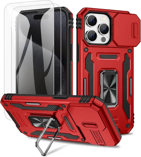 Vista 9 de Maxdara Funda para iPhone 14 Pro Max, con cubierta deslizante para cámara y soporte giratorio de 360° integrado y protector de pantalla de vidrio