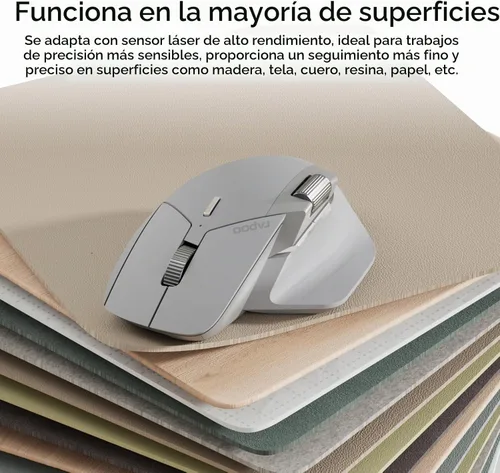 Vista 9 de Rapoo MT760Mini Ratón Inalámbrico Bluetooth - Bluetooth 5.0 y 2.4GHz Conexión Multi-Modo, Compatible con 4 Dispositivos, Tecnología M+ Cross Gris