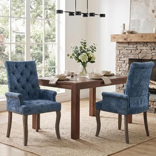 Vista 11 de Accent Dining Chair with Arms,Chenille High Back Kitchen Armchairs,Beige Beige1