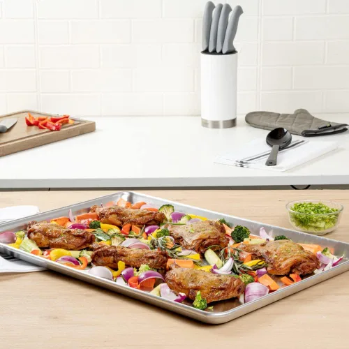 Vista 3 de Restaurantware Met Lux - Sartén industrial para hornear de 26 x 18 pulgadas, 1 sartén de panadería de tamaño completo, bordes con bordes que